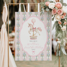 Carousel Roze Eerste Verjaardag Welkom Poster
