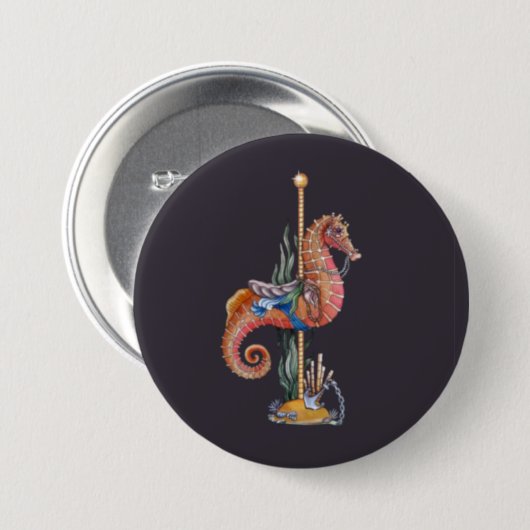 Carousel Seahorse Ronde Button 7,6 Cm (Voorkant /achterkant)