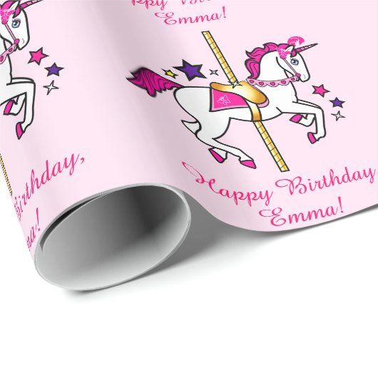 Carousel Unicorn Name Cadeaupapier (Rol Hoek)