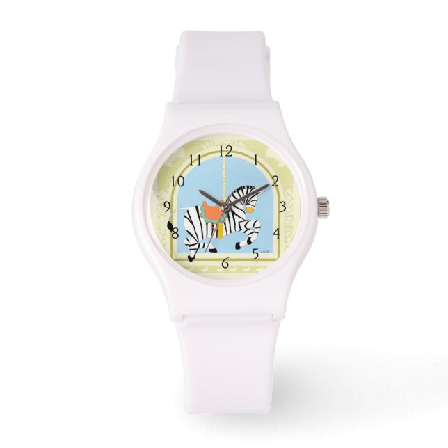 Carousel Zebra van June Erica Vess Horloge (Voorkant)