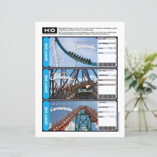 Carowinds Mock Ticket voor reizen en evenementen (Staand voorkant)