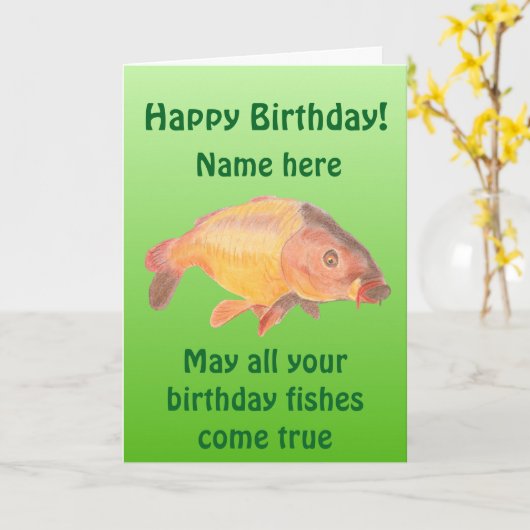 Carp Fish Birthday card Kaart (Gele Bloem)
