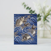 Carp in Waves Japanse Koi Fish Silk Tapestry Art, Briefkaart (Staand voorkant)