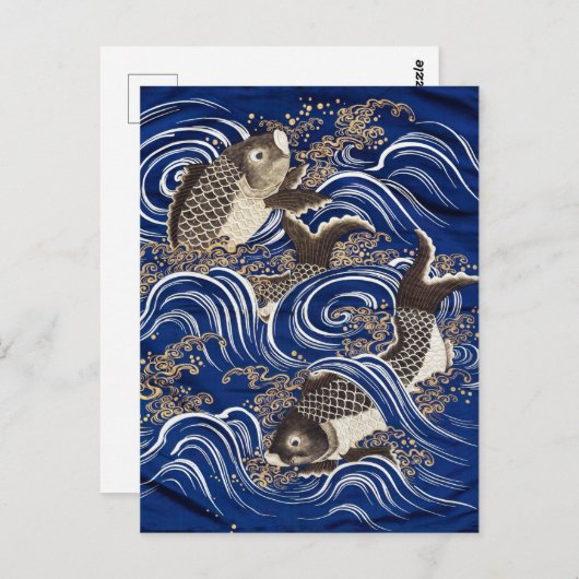 Carp in Waves Japanse Koi Fish Silk Tapestry Art, Briefkaart (Voorkant / Achterkant)