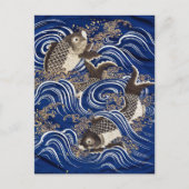 Carp in Waves Japanse Koi Fish Silk Tapestry Art, Briefkaart (Voorkant)