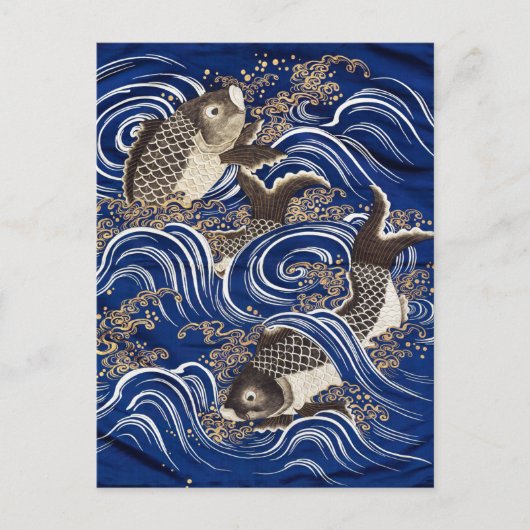 Carp in Waves Japanse Koi Fish Silk Tapestry Art, Briefkaart (Voorkant)