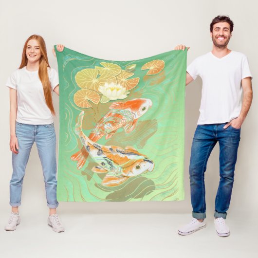 Carp Koi Fish Water Lily Pond Fleece Blanket (In situ)