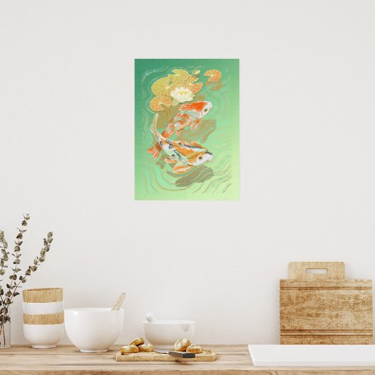 Carp Koi Fish Water Lily Pond Poster (Keuken)