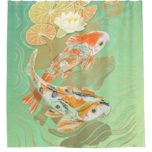 Carp Koi Fish Water Lily Pond Showgordijn Douchegordijn (Voorkant)