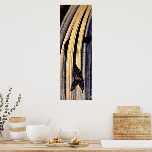 Carp Leaping up a Cascade by Hokusai Poster (Keuken)