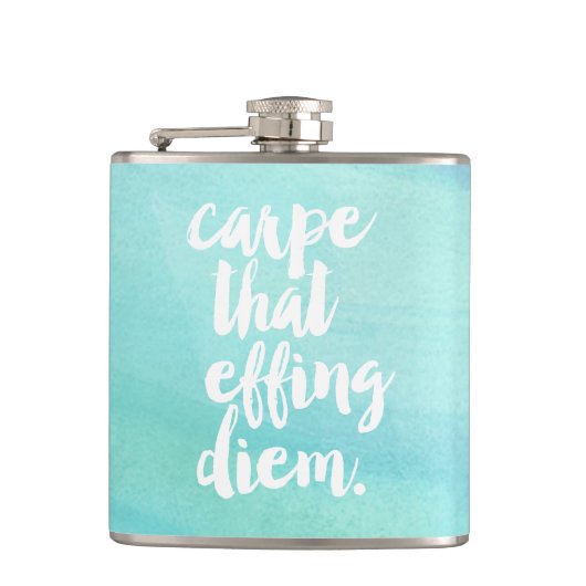Carpe dat het Eigen Waterverf van Diem Quote Aqua Heupfles (Voorkant)