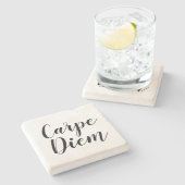 Carpe Diem black en white script typografie Stenen Onderzetter (Zijkant)