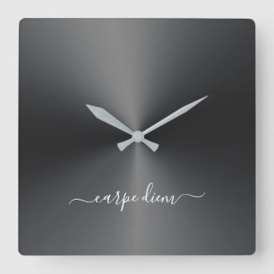 Carpe Diem Black Metallic Style Acrylic Vierkante Klok