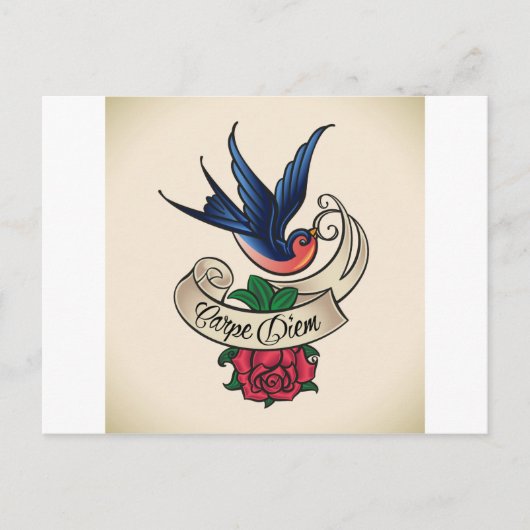 Carpe Diem Bluebird Tattoo Briefkaart (Voorkant)