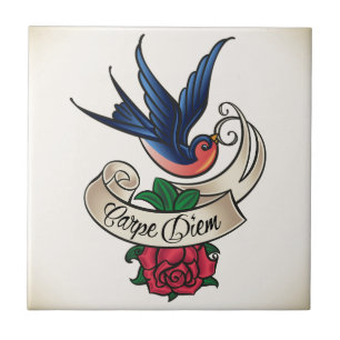 Carpe Diem Bluebird Tattoo Tegeltje
