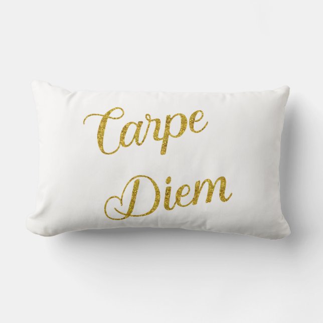 Carpe Diem Gold Faux Glitter Metallic Sequins Kussen (Voorkant)