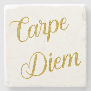 Carpe Diem Gold Faux Glitter Metallic Sequins Stenen Onderzetter