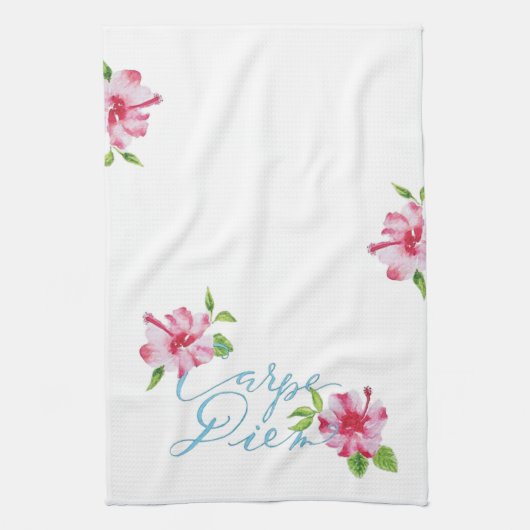 Carpe diem grijp de dag hibiscus keukenhanddoek (Verticaal)
