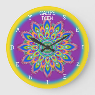 Carpe Diem grijpt de dag Mandala wandklok. Grote Klok