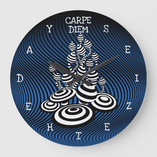 Carpe Diem grijpt de dag om Magic Mushroom blauw. Grote Klok (Voorkant)
