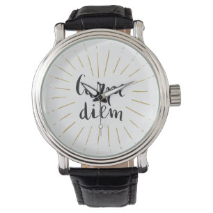 Carpe Diem Hand-lettered Typografie Design Horloge