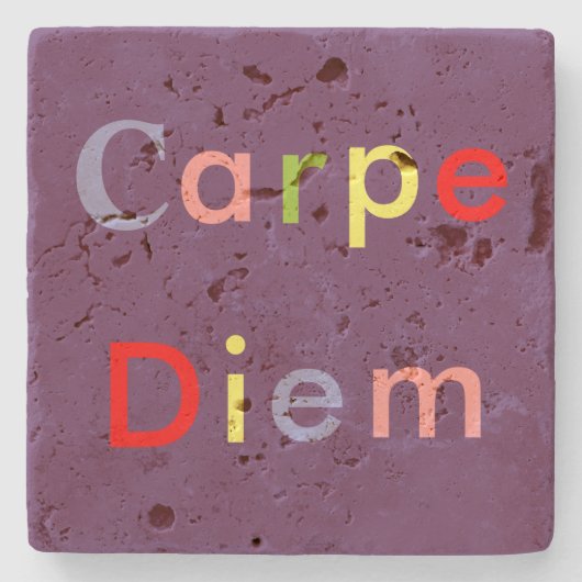 "CARPE DIEM" IN VEELKLEURIGE LETTERS STENEN ONDERZETTER (Voorkant)
