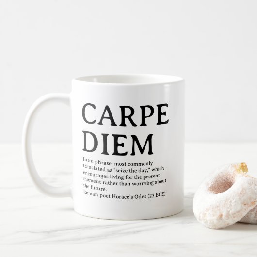 Carpe Diem Latijnse quote Koffiemok (Met donut)