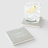 Carpe Diem Latin Quote Stone Onderzetter - Grey (Zijkant)