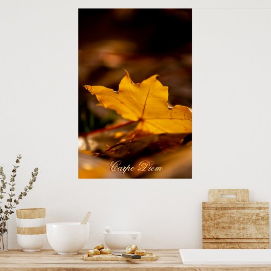  Carpe Diem met kleurrijk blad Poster (Keuken)