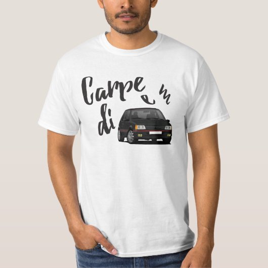 Carpe Diem met Pug 205 GTi - kies uw kleur T-shirt (Voorkant)