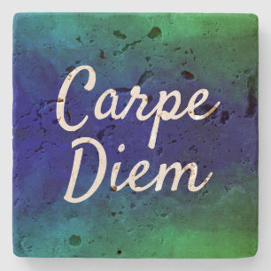 Carpe Diem Motivatie Quote Blue & Green Ombre Stenen Onderzetter