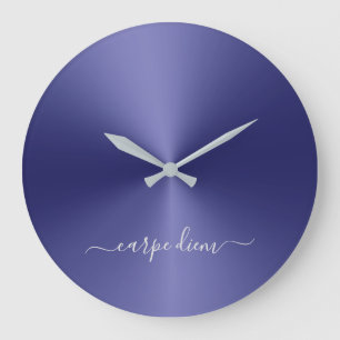 Carpe Diem Navy Blue Metallic Style Acrylic Grote Klok