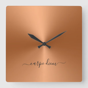 Carpe Diem Oranje Metallic Style Acrylisch Vierkante Klok