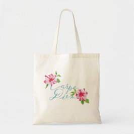 Carpe diem pakt de dag tropische hibiscus aan tote bag