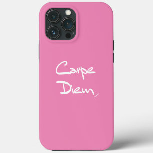 CARPE DIEM Roze Witte Typografie Coole iPhone Hoes 13 Pro Max Hoesje