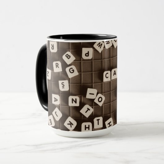 Carpe Diem Scramble Letter Tegels Mok (Voorkant links)