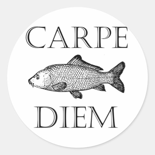 Carpe Diem Seize the Day Carp fish Procrastiner Ronde Sticker (Voorkant)