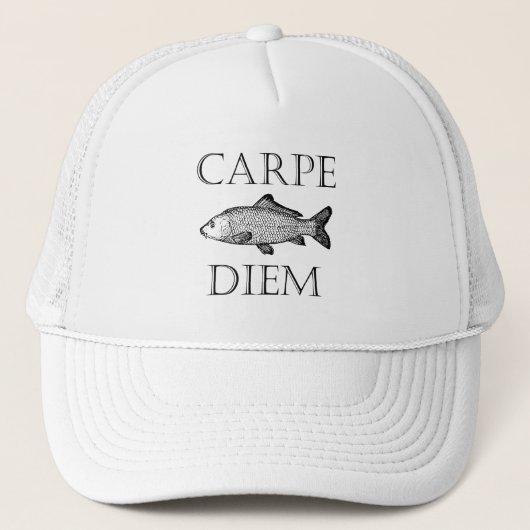 Carpe Diem Seize the Day Carp fish Procrastiner Trucker Pet (Voorkant)