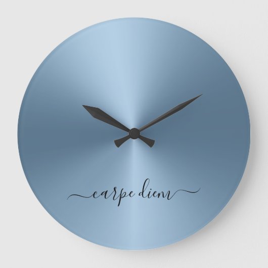 Carpe Diem Steel Blue Metallic Style Acrylic Grote Klok (Voorkant)
