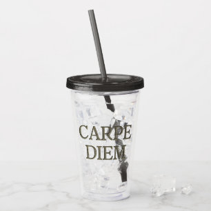 Carpe Diem Stone grijze acryl tumbler Drinkbeker