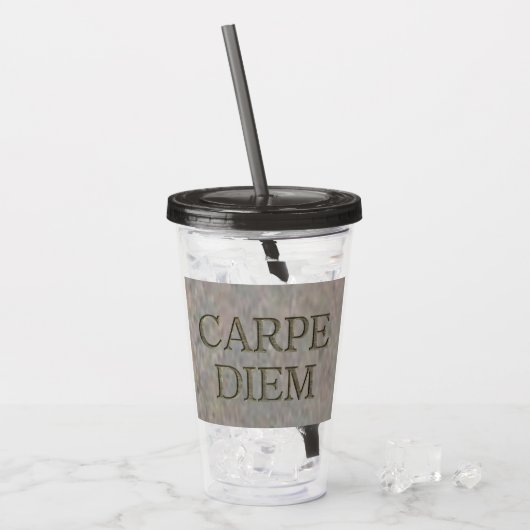 Carpe Diem Stone grijze acryl tumbler Drinkbeker (Voorkant ijs)
