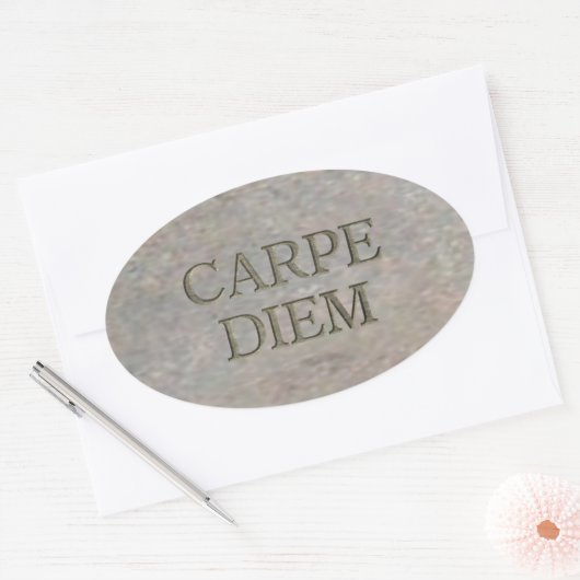 Carpe Diem Stone ovale grote stickers (Envelop)