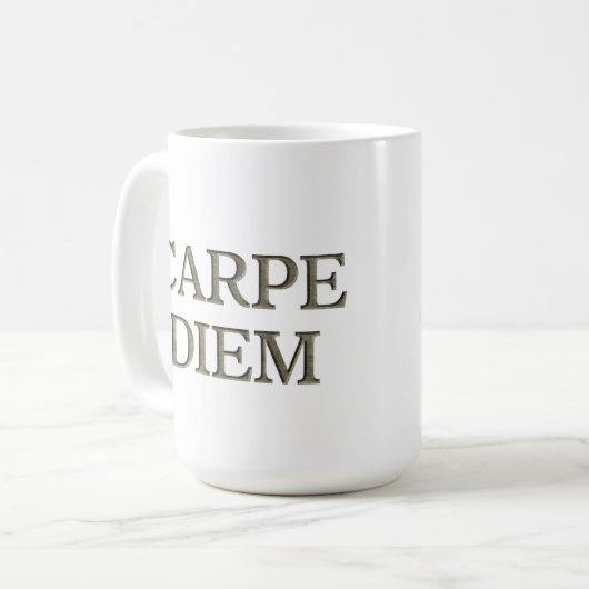 Carpe Diem Stone witte mok (Voorkant links)