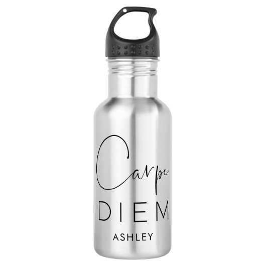 CARPE DIEM | Typografie met zwarte handschrift Waterfles (Voorkant)