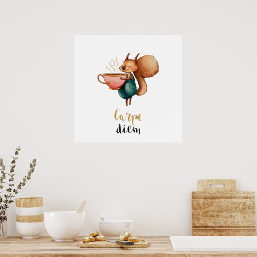 Carpe Diem Whimsical Squirrel Poster (Keuken)