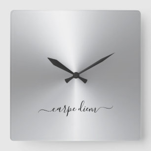 Carpe Diem White Metallic Style Acrylic Vierkante Klok