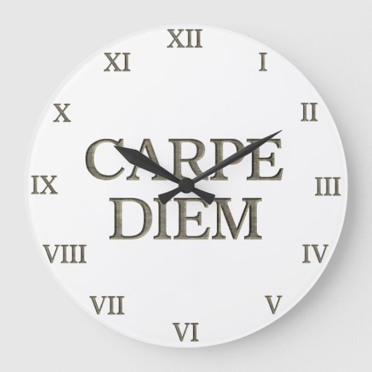 Carpe Diem witte wandklok Romeinse cijfers (Voorkant)