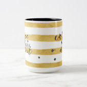 Carpe the fing Diem Gold Stripe Pattern Tweekleurige Koffiemok (Center)