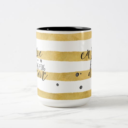 Carpe the fing Diem Gold Stripe Pattern Tweekleurige Koffiemok (Center)