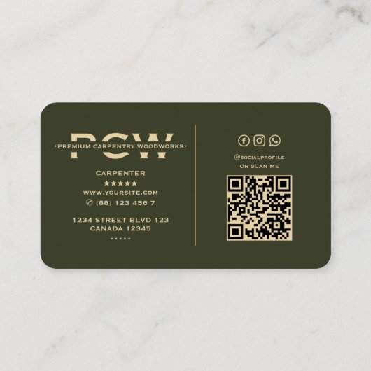 Carpenter Army Green Gold Saw Modern Visitekaartje (Achterkant)